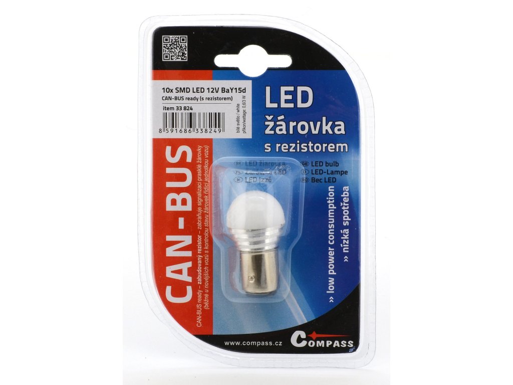 Žárovka 9 SMD LED 1chip 12V BaY15d CAN-BUS ready bílá 1ks Compass 33824