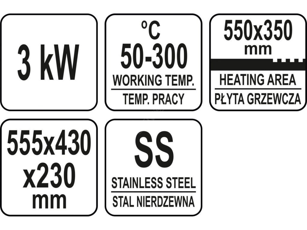 Grilovací deska drážkovaná 3000W 550mm Yato Gastro YG-04587
