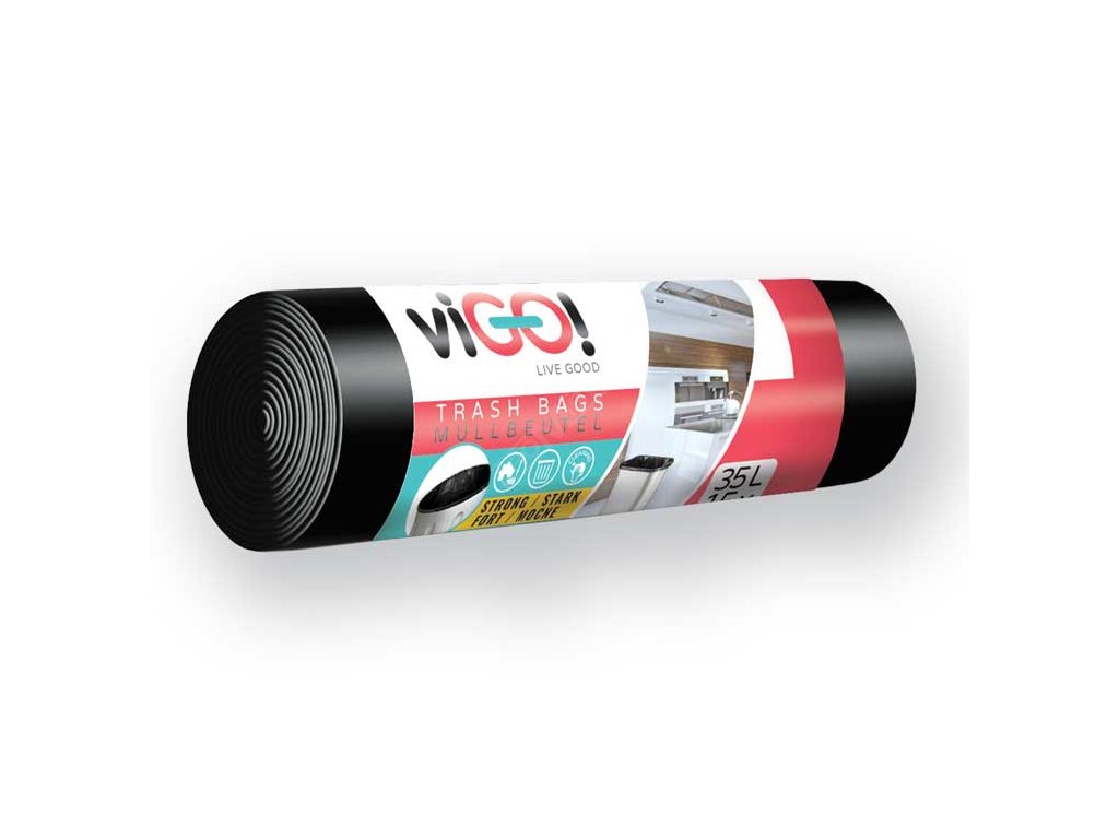 viGO! Pytle odpadkové LDPE silné 35l/15 ks 50x60cm - černé QUICKPACK Q001