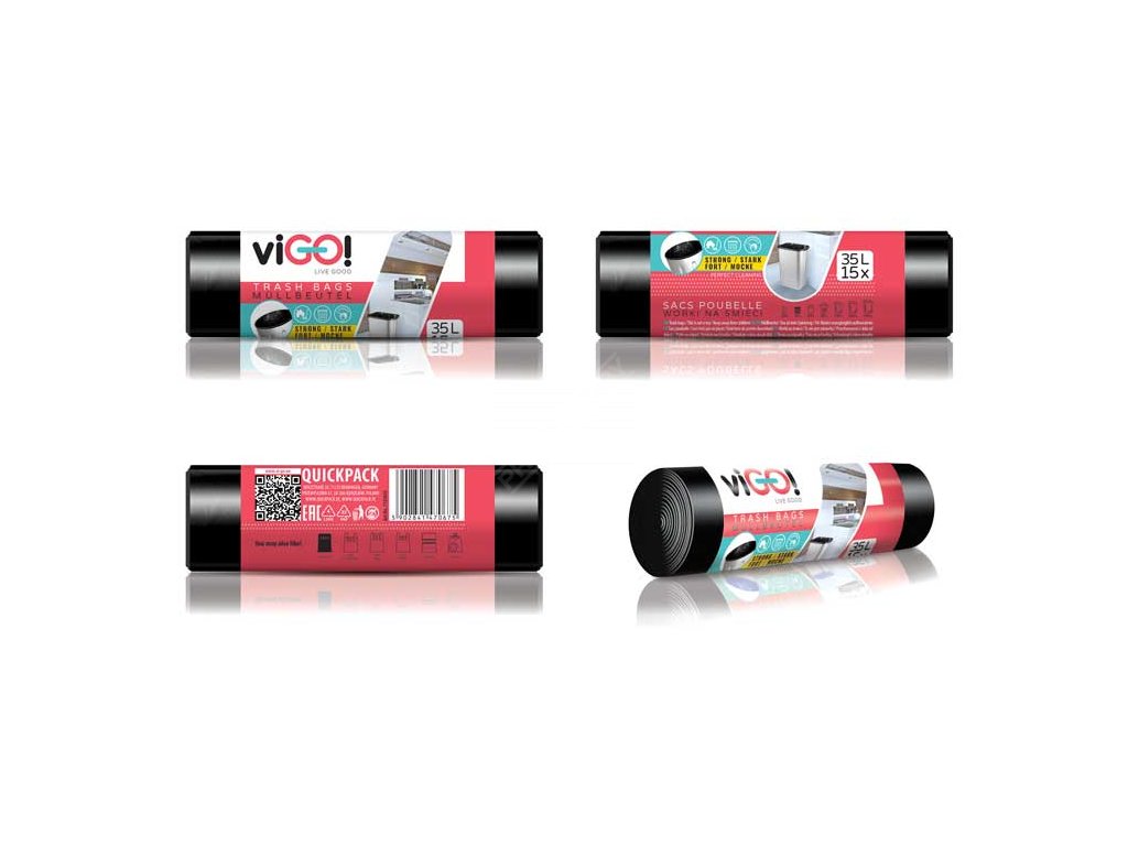 viGO! Pytle odpadkové LDPE silné 35l/15 ks 50x60cm - černé QUICKPACK Q001