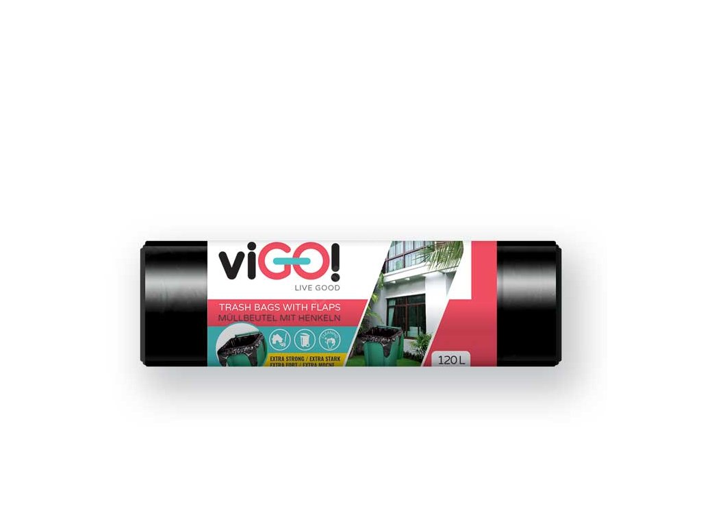 viGO! Pytle odpadkové s uchy LD 120l/10 ks 80x110+20cm - černé QUICKPACK Q167