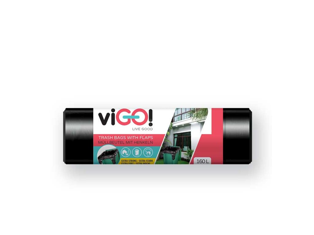 viGO! Pytle odpadkové s uchy LD 160l/10 ks 90x110+20cm - černé QUICKPACK Q168