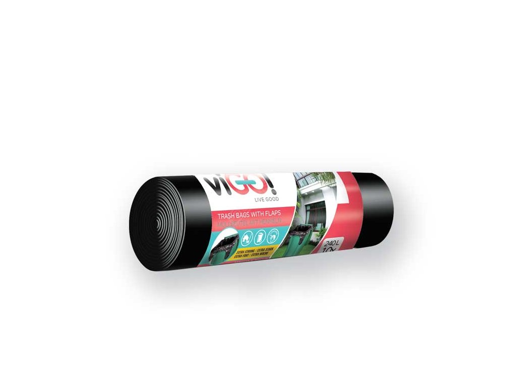 viGO! Pytle odpadkové s uchy LD 240l/10 ks 110x130+20cm - černé QUICKPACK Q169