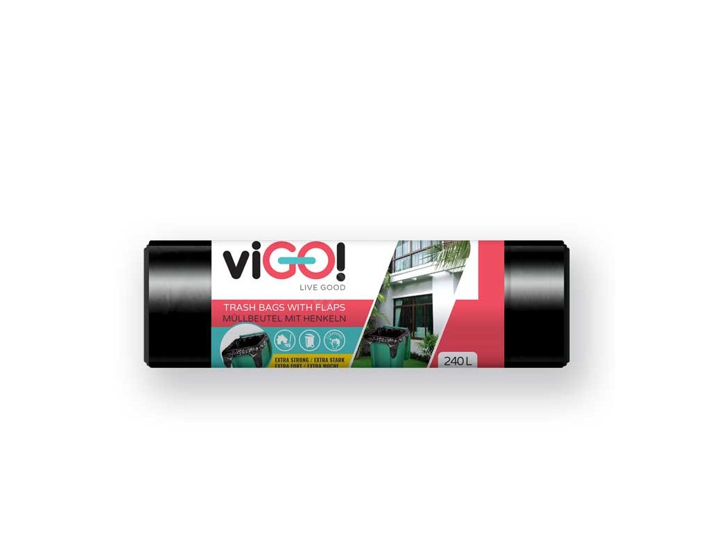 viGO! Pytle odpadkové s uchy LD 240l/10 ks 110x130+20cm - černé QUICKPACK Q169