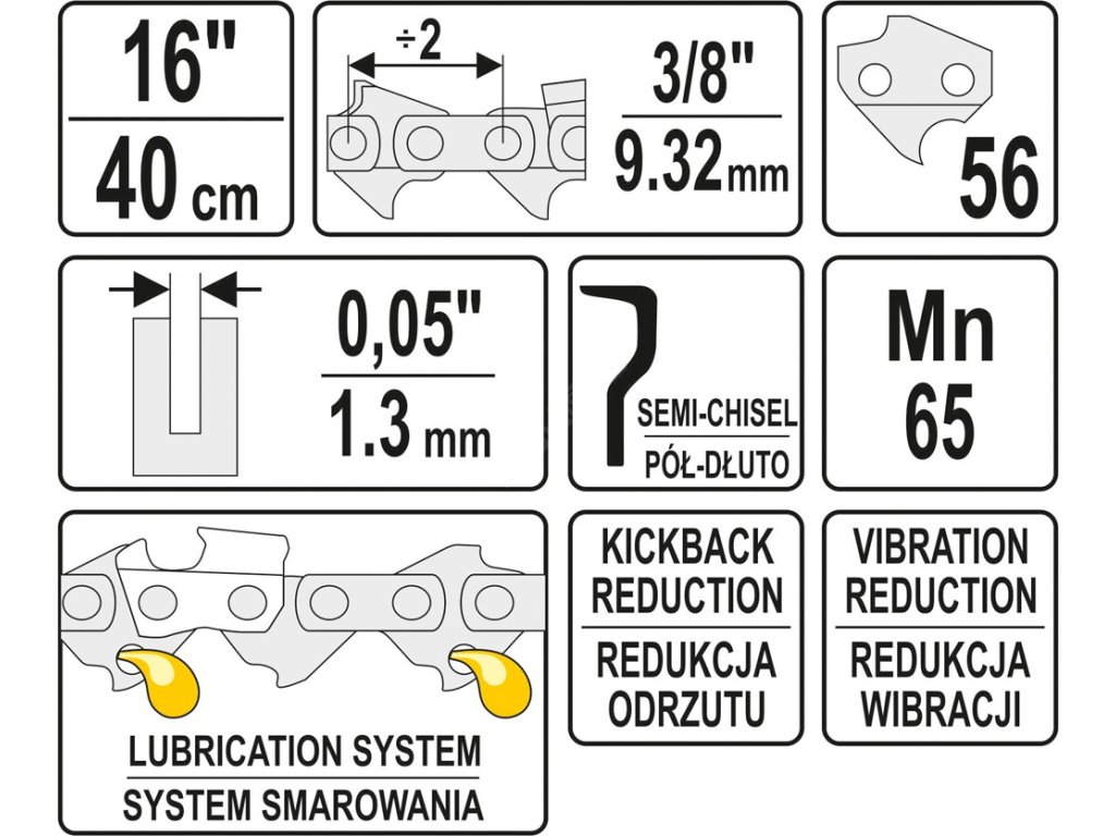 Řetěz na motorovou pilu 16" 3/8" 56 článků Yato YT-84953