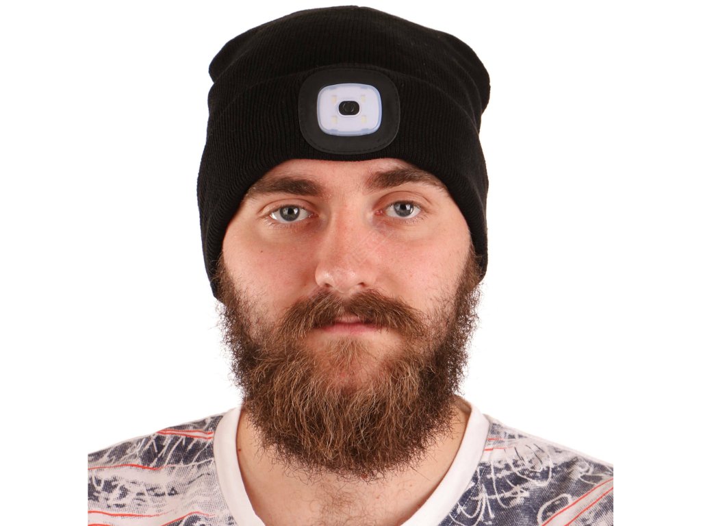 Čepice s čelovkou 180lm, nabíjecí, USB, univerzální velikost, bavlna/PE, černá