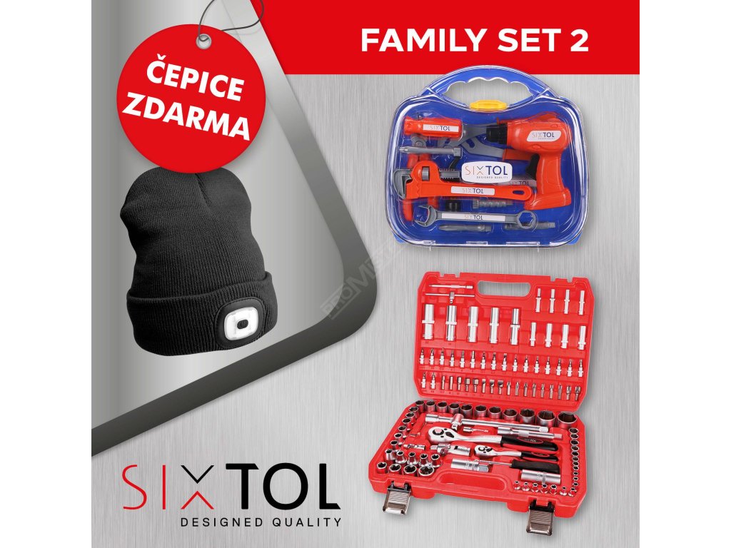 SET 2 Gola sada CRV 108 profi + Dětské nářadí KIDS 12 + Čepice s čelovkou B-HAT, černá SIXTOL SIXTOL SXSET002