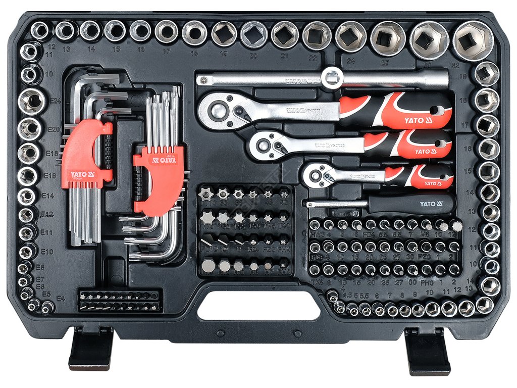 Gola sada 1/2", 3/8", 1/4" + příslušenství 198 ks Yato YT-38850