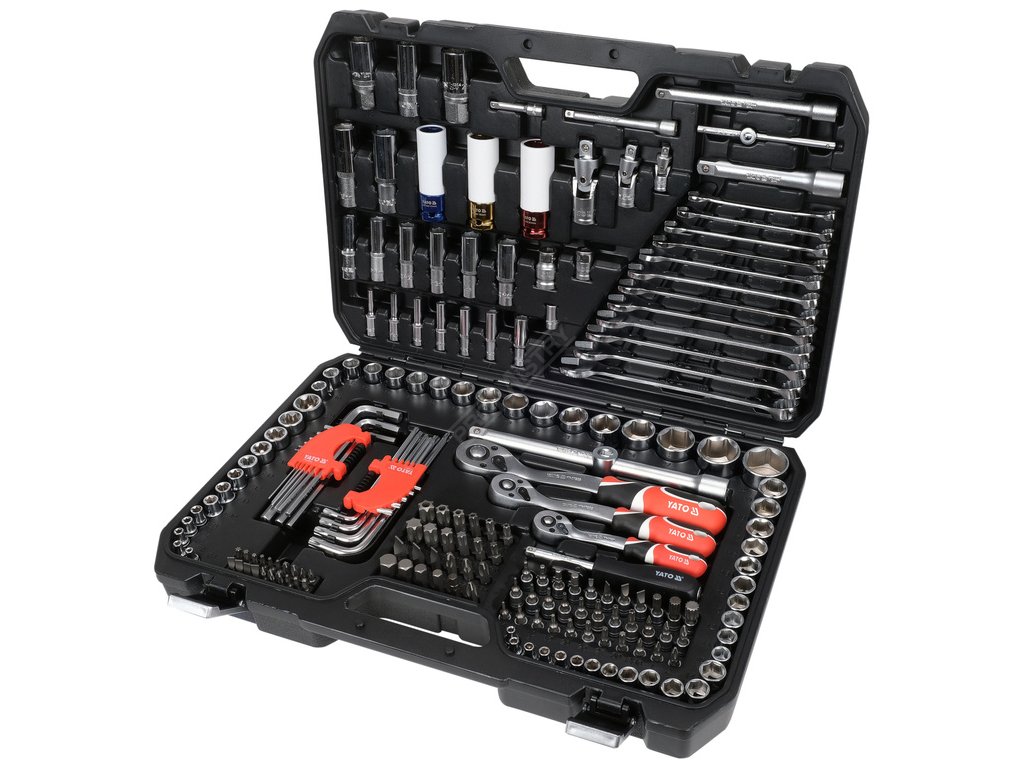Gola sada 1/2", 3/8", 1/4" + příslušenství 198 ks Yato YT-38850