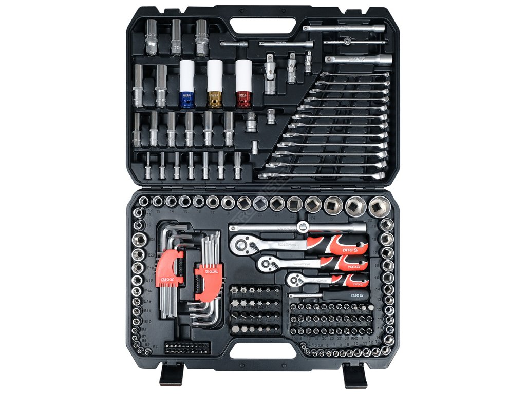 Gola sada 1/2", 3/8", 1/4" + příslušenství 198 ks Yato YT-38850