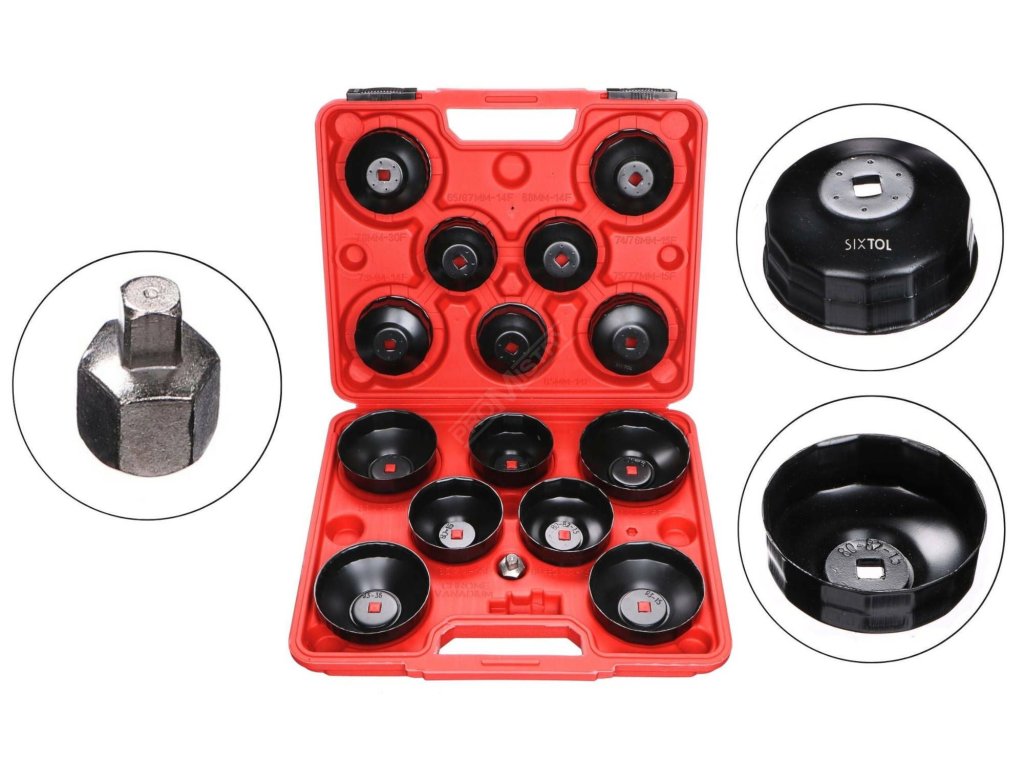 Násadkové klíče na olejové filtry MECHANIC OIL WRENCH 14, 1/2" - Prasklý kufr SIXTOL SIXTOL SX1118RO