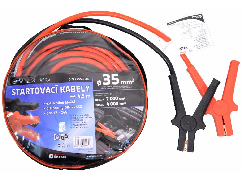 Startovací kabely 35 délka 4,5m TÜV/GS DIN72553 Compass 01132 + Dárek, servis bez starostí v hodnotě 300Kč