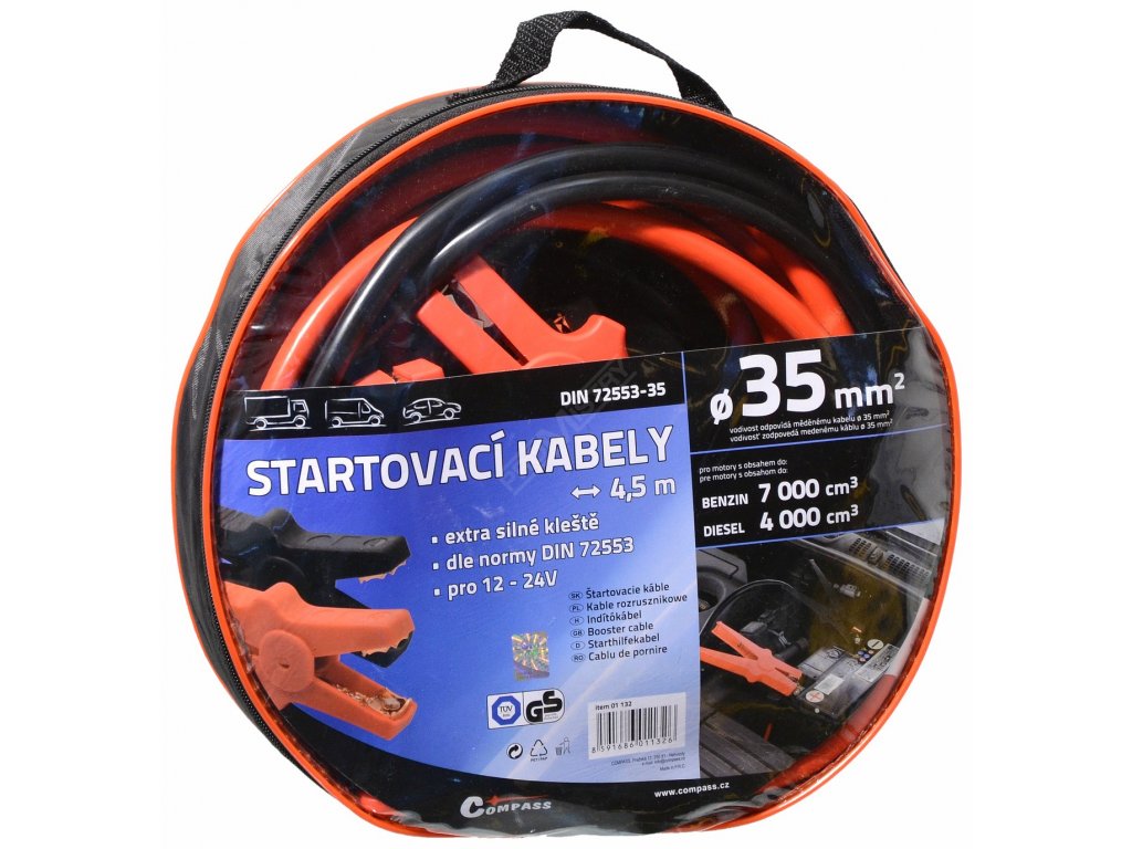Startovací kabely 35 délka 4,5m TÜV/GS DIN72553 Compass 01132 + Dárek, servis bez starostí v hodnotě 300Kč