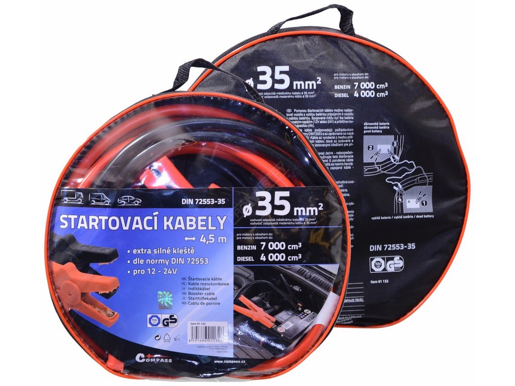 Startovací kabely 35 délka 4,5m TÜV/GS DIN72553 Compass 01132 + Dárek, servis bez starostí v hodnotě 300Kč