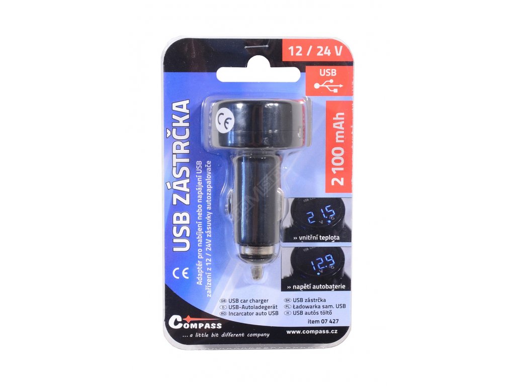 Zástrčka MULTI - USB, voltmetr, teploměr Compass 07427