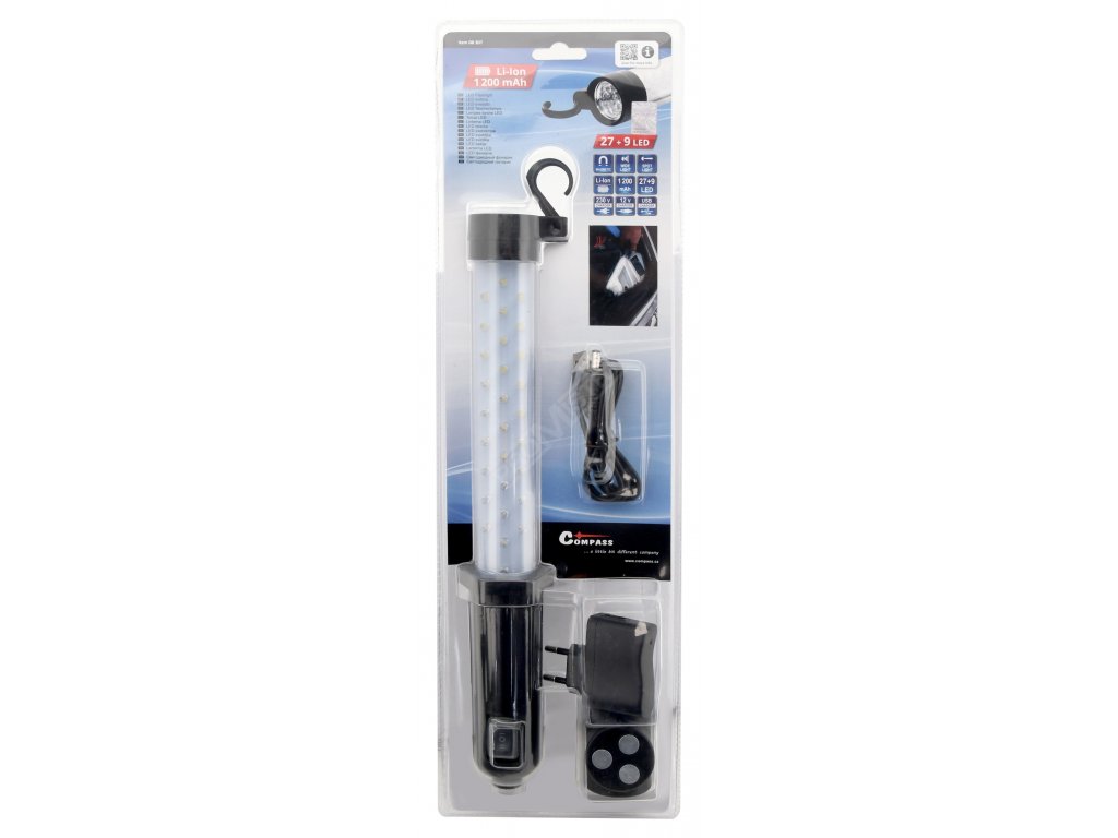 Svítilna montážní 27+7LED nabíjecí 12/220V Li-on 1200mAh Compass 08307