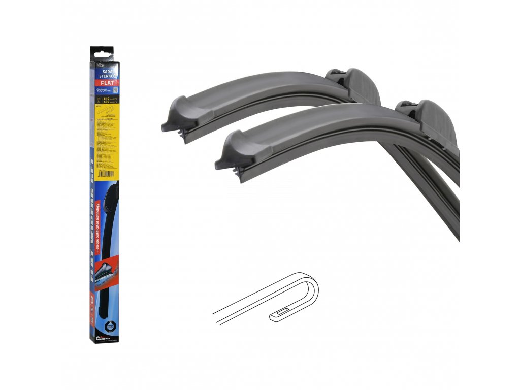 Stěrače FLAT SET (HOOK) 610+530mm Compass 10454