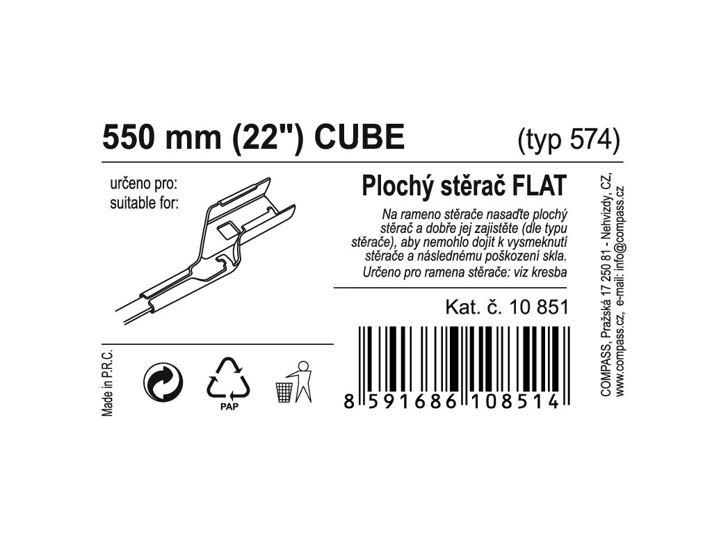 Stěrač FLAT BULK (CUBE) 22"/550mm Compass 10851