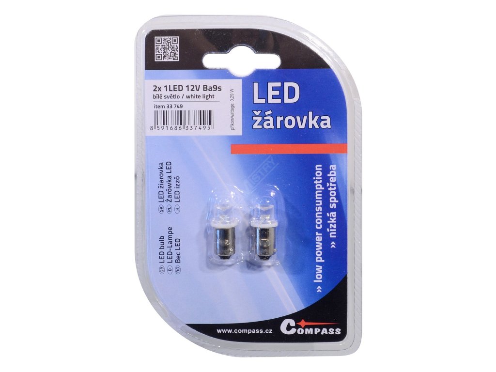 Žárovka 1LED 12V Ba9s bílá 2ks Compass 33749