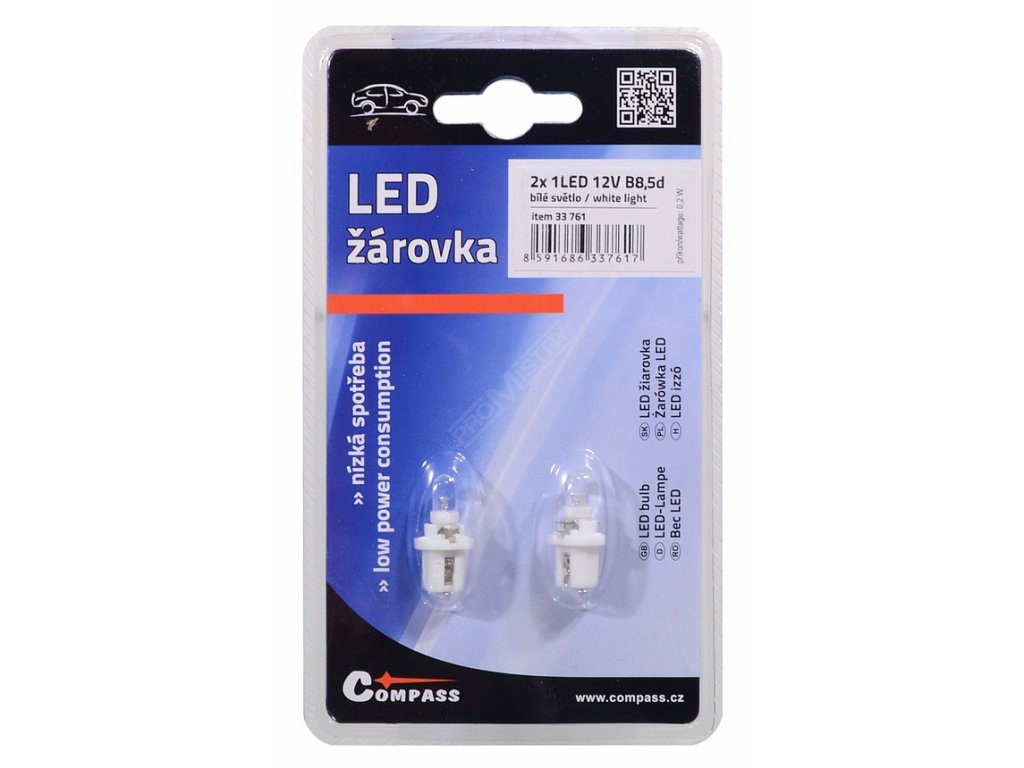 Žárovka 1LED 12V B8,5d bílá 2ks Compass 33761