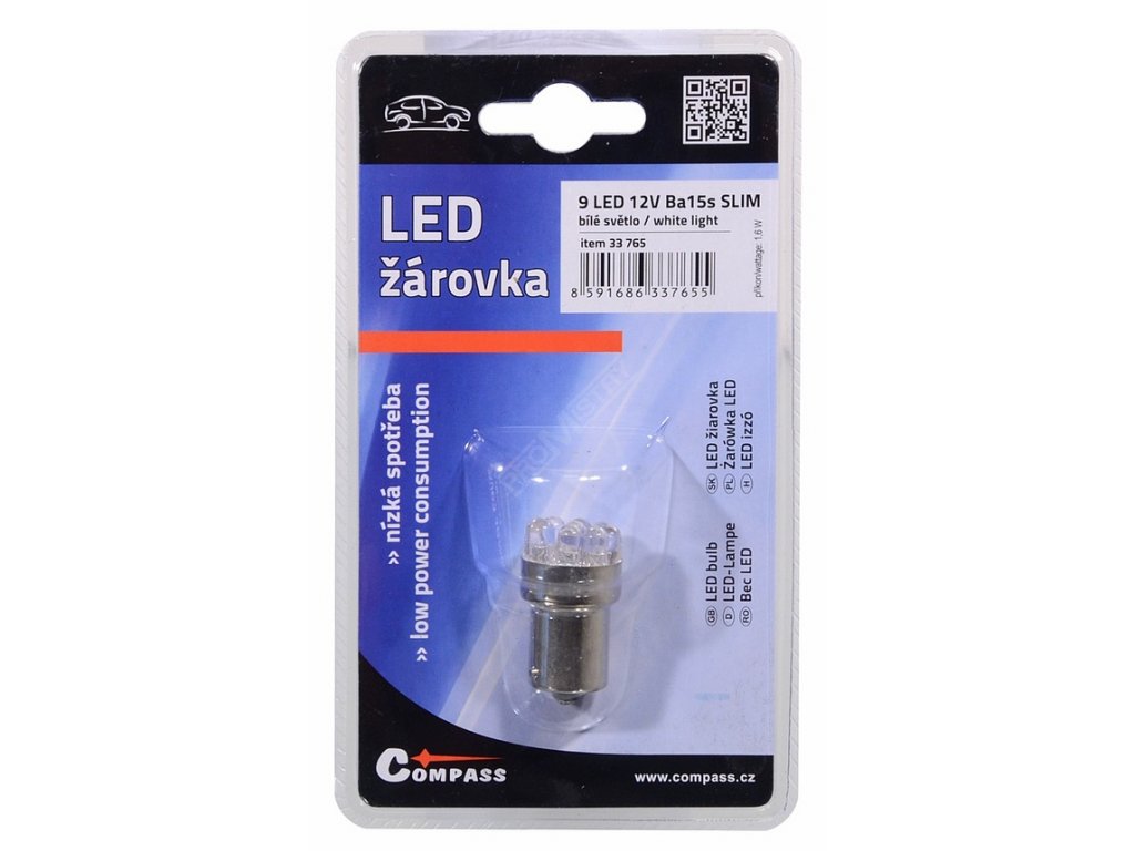 Žárovka 9LED 12V Ba15s bílá úzká Compass 33765