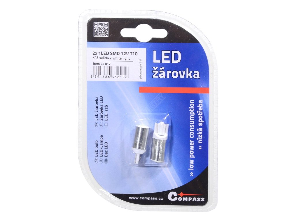Žárovka 1 SMD LED 12V T10 bílá 2ks Compass 33812