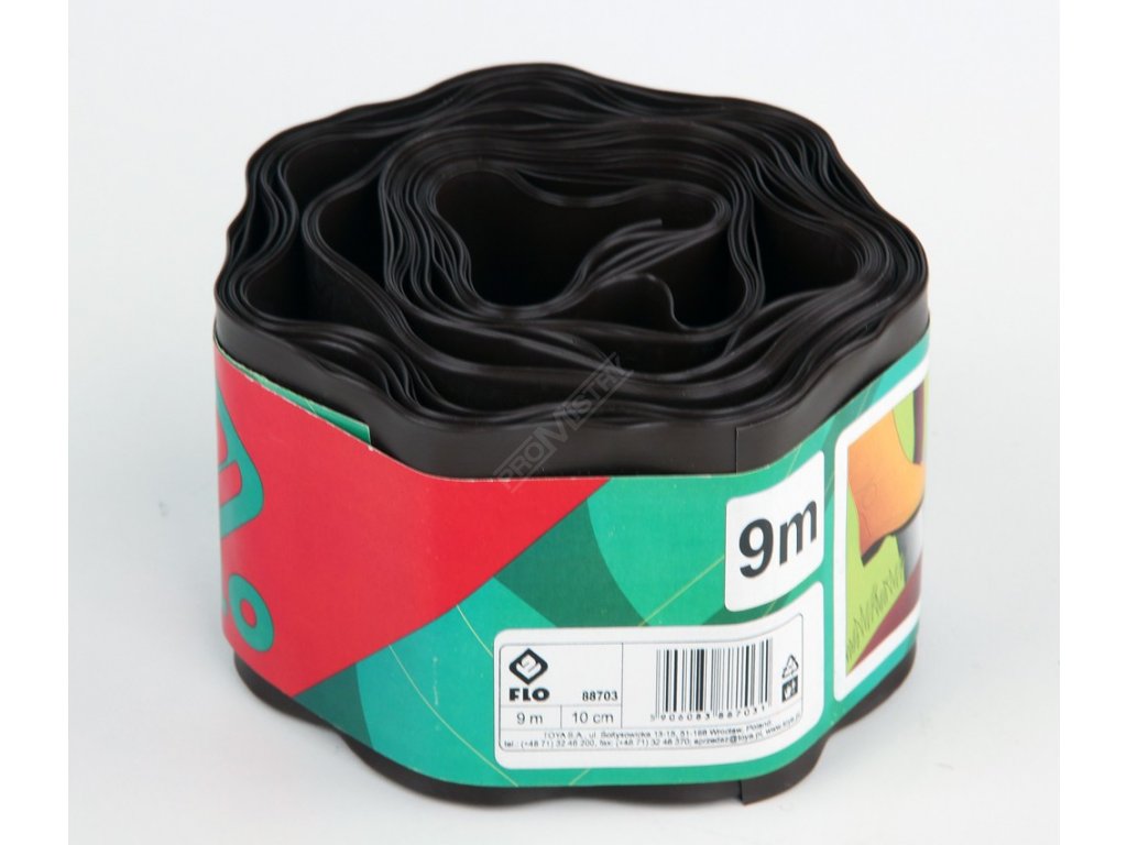 Plastový okraj trávníku v:100mm, d:9m hnědý Flo TO-88703