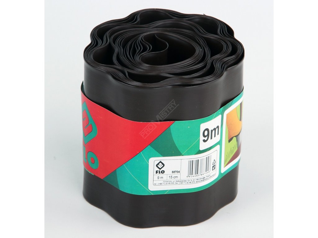 Plastový okraj trávníku v:150mm, d:9m hnědý Flo TO-88704