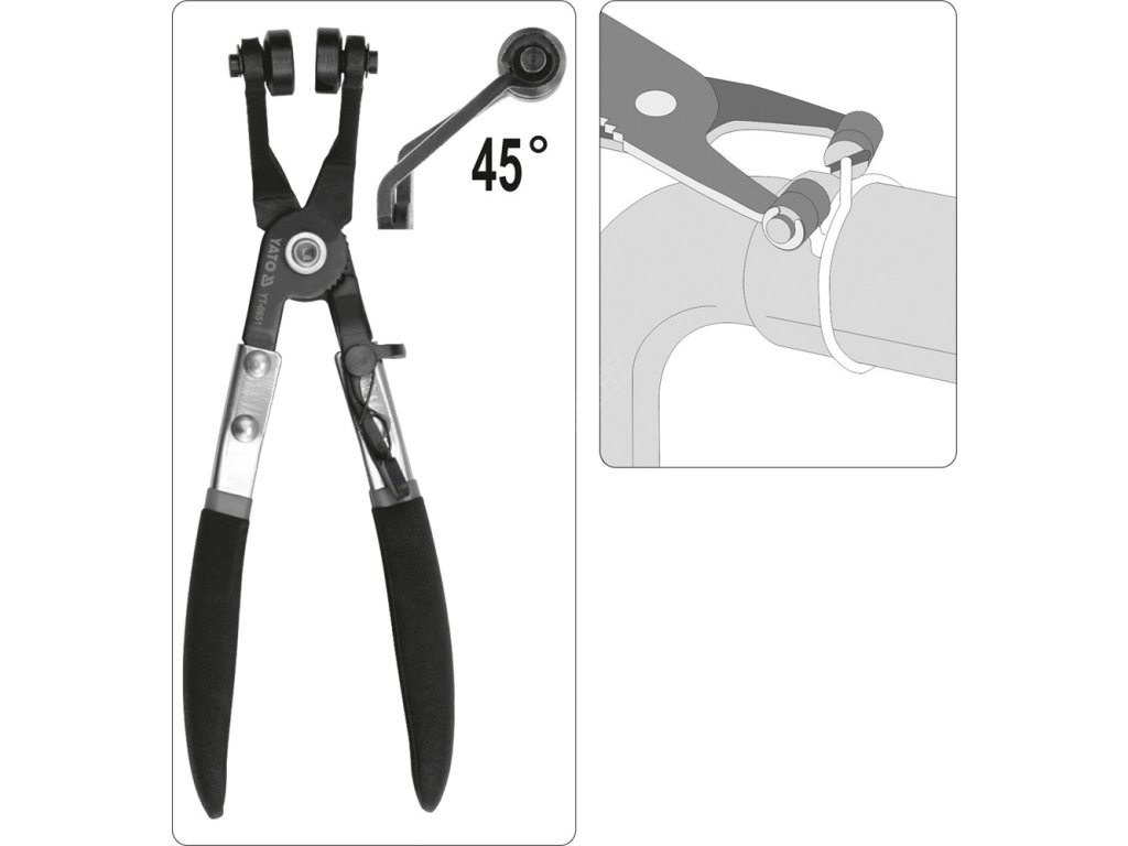 Kleště na samosvorné hadicové spony 230mm 45° Yato YT-0651