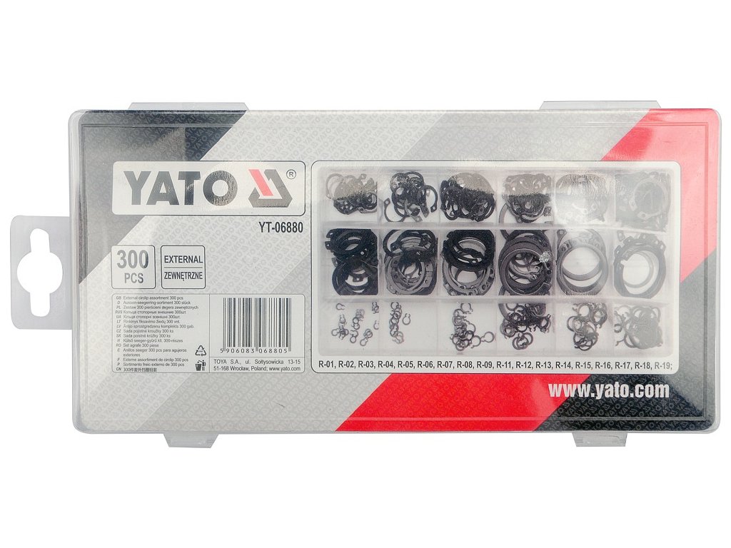 Pojistné kroužky sada 300ks, R1-R19, pr. 3 -32mm Yato YT-06880