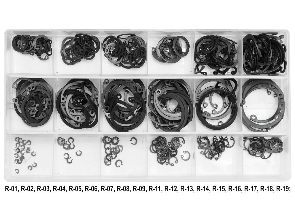 Pojistné kroužky INTERNAL sada 300ks, R1-R19, pr. 3 -32mm Yato YT-06881