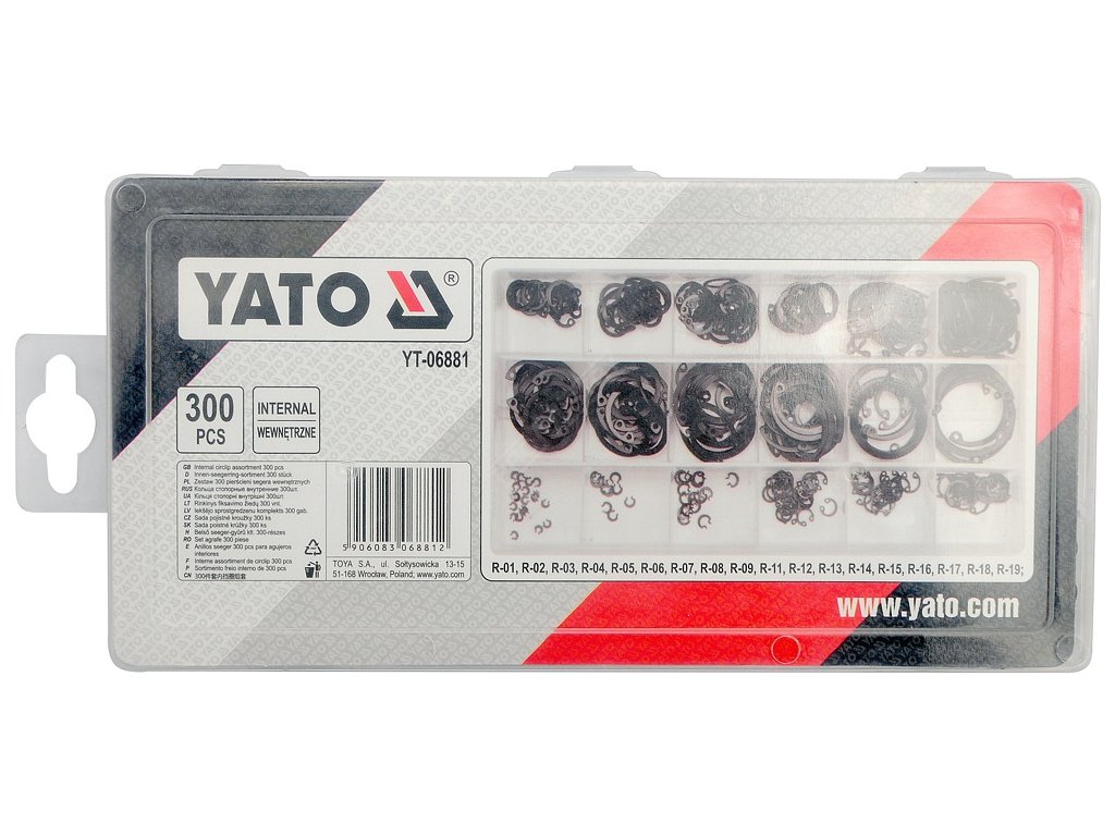 Pojistné kroužky INTERNAL sada 300ks, R1-R19, pr. 3 -32mm Yato YT-06881