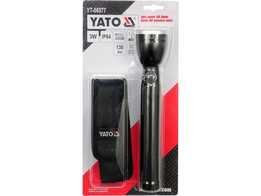 Svítilna BIGGEST voděodolná IP64, fce ZOOM, 130lm, 2xLR14, 228x47mm Yato YT-08577