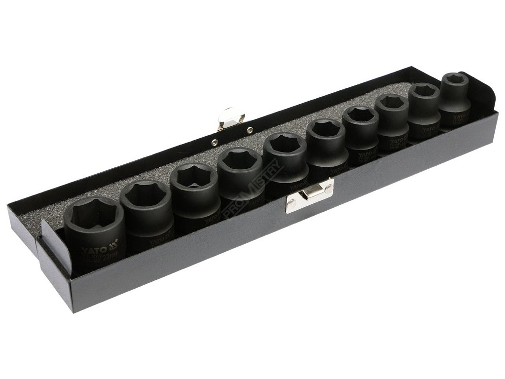 Sada nástavců 1/2"rázové šestihranné 10 ks 10-22 mm CrMo Yato YT-1025 + Dárek, servis bez starostí v hodnotě 300Kč