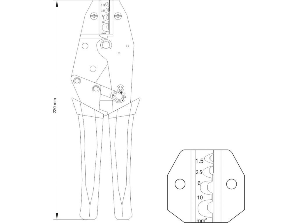 Kleště konektorové 230mm, 22-8(AWG), 1,5-10,00mm2 Yato YT-2297