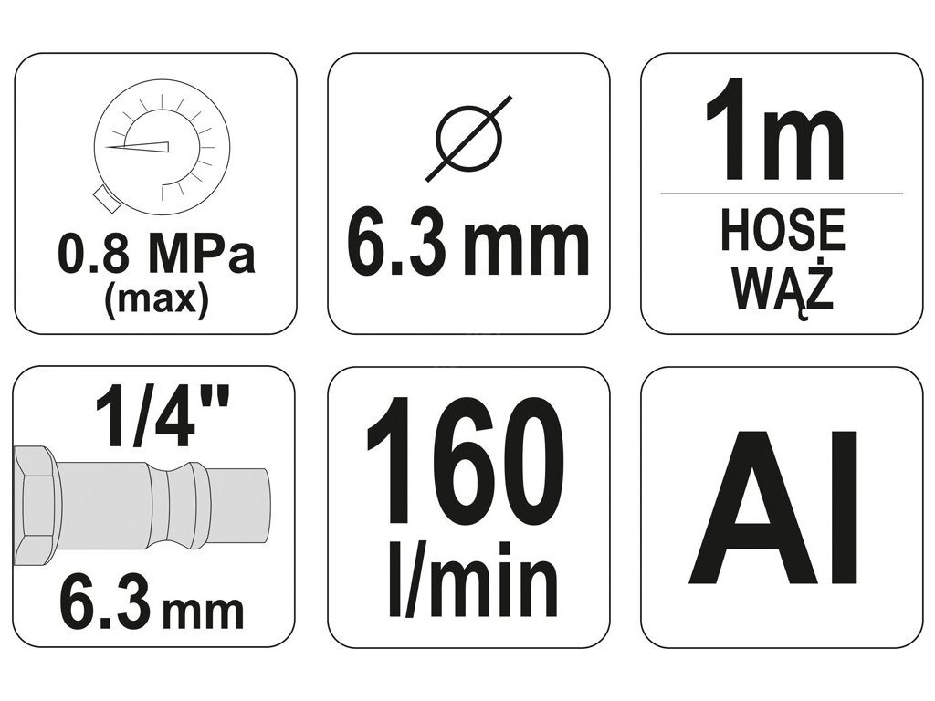 Pískovací pistole s hadicí 1/4"průměr 6,3mm Yato YT-2375
