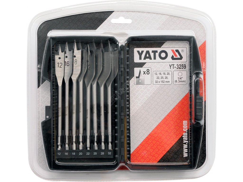 Ploché vrtáky sada 8 ks 12-32 mm Yato YT-3259