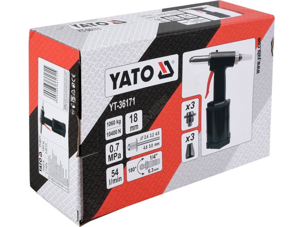 Nýtovačka pneumatická (2,4- 5,00mm) Yato YT-36171 + Dárek, servis bez starostí v hodnotě 300Kč