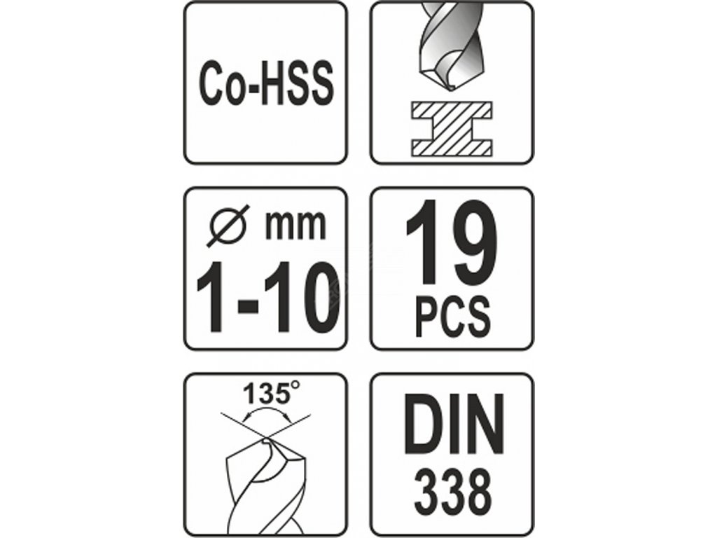 Sada vrtáků na kov 19ks HSS-COBALT 1-10mm Yato YT-41604 + Dárek, servis bez starostí v hodnotě 300Kč