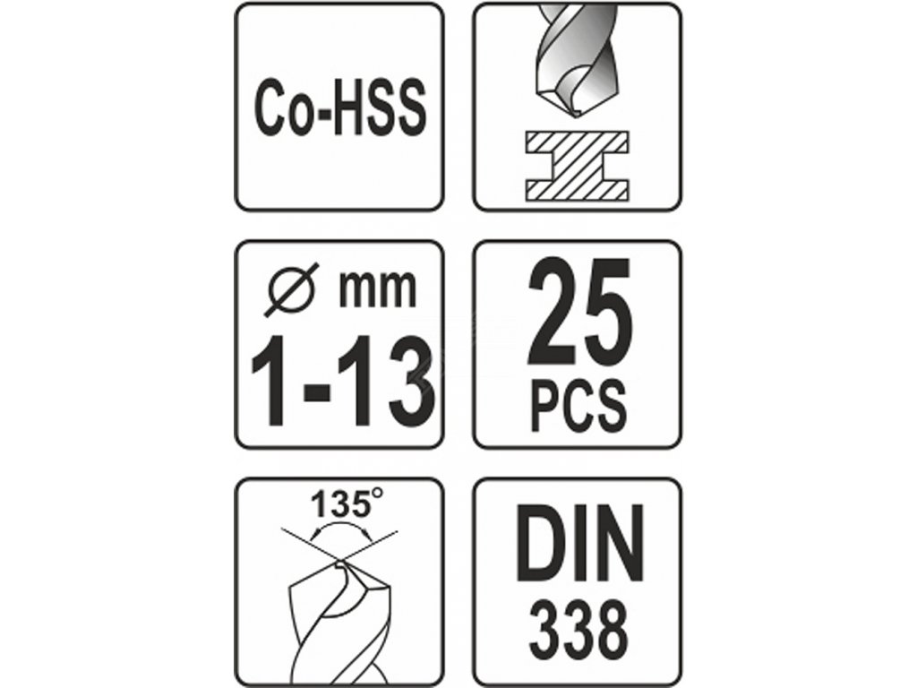 Sada vrtáků na kov 25ks HSS-COBALT 1-13mm Yato YT-41605 + Dárek, servis bez starostí v hodnotě 300Kč