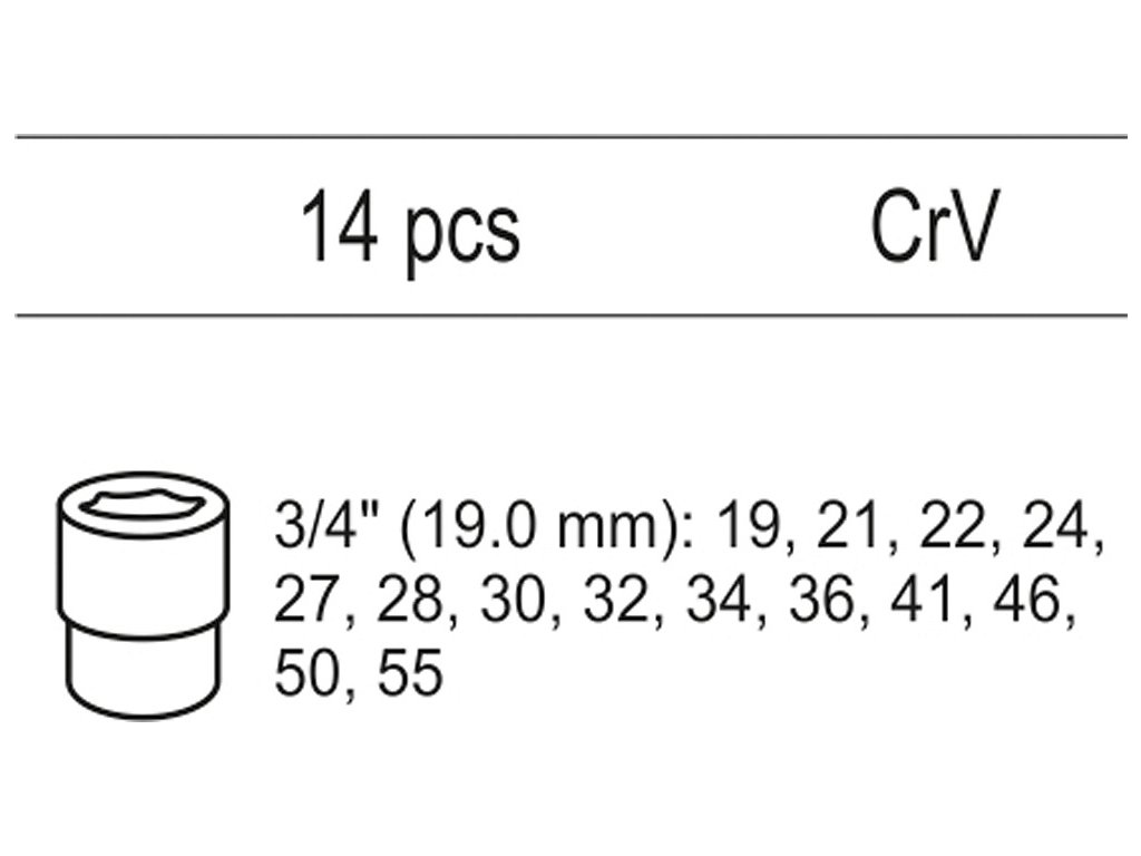 Vložka do zásuvky - sada nástrčných klíčů 3/4", 19-55mm, 14ks Yato YT-55457 + Dárek, servis bez starostí v hodnotě 300Kč