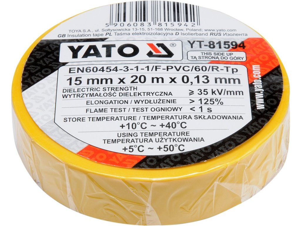 Izolační páska elektrikářská PVC 15mm / 20m žlutá Yato YT-81594