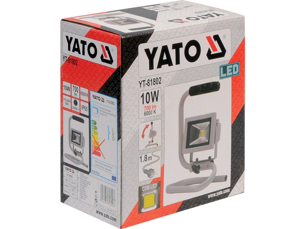 Reflektor přenosný s vysoce svítivou COB LED, 10W, 700lm, IP65,1,8m kabel Yato YT-81802