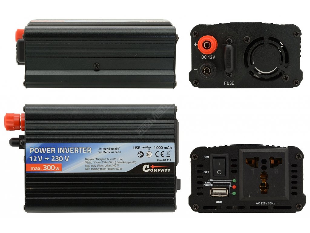 Trafo 12/230V 300W + USB Compass 07112 + Dárek, servis bez starostí v hodnotě 300Kč