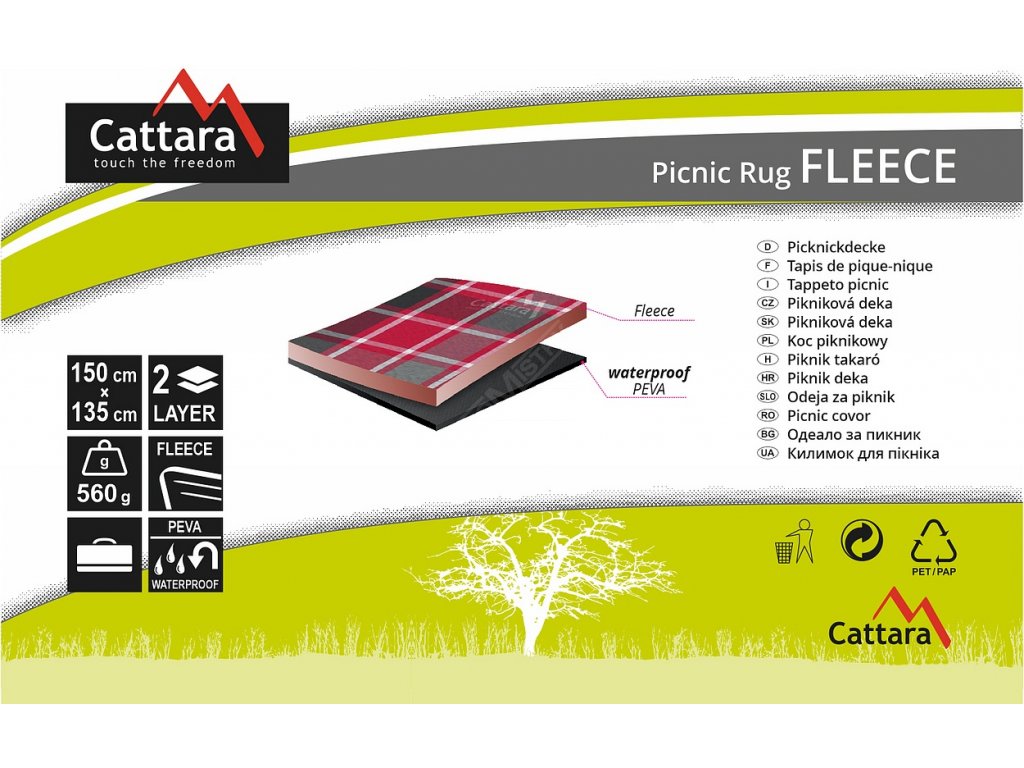 Pikniková deka FLEECE 150x135cm červená Cattara 13572