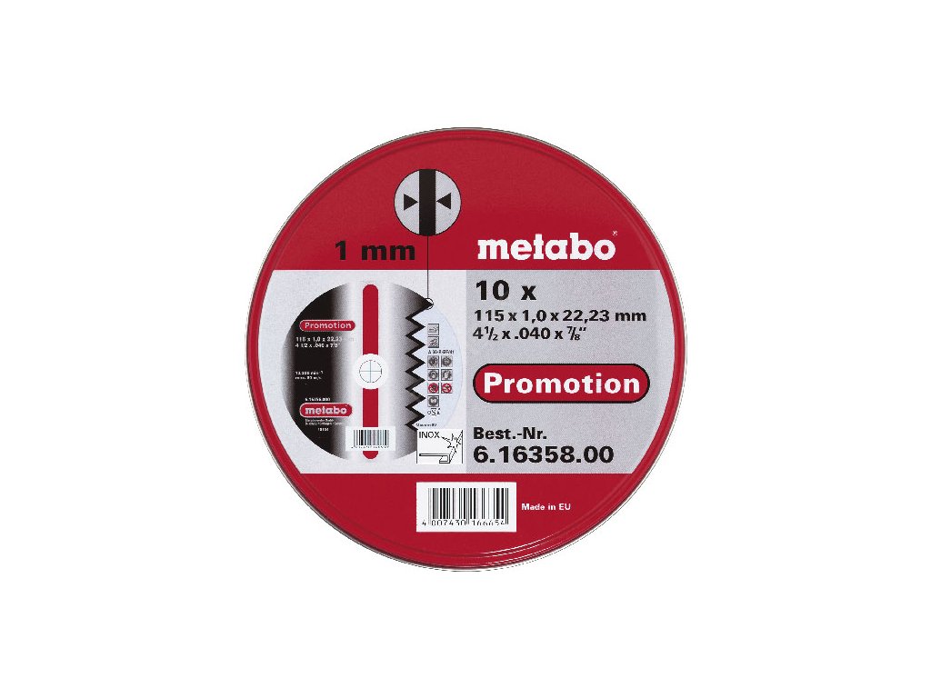 METABO - sada 10ks kotoučů Promotion 115x1,0mm na nerez