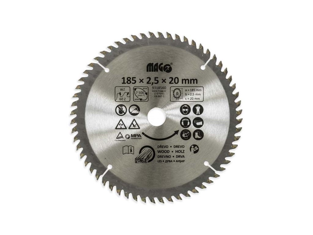Pilový kotouč 185x2,5x20mm/60 zubů - střídavě šikmé