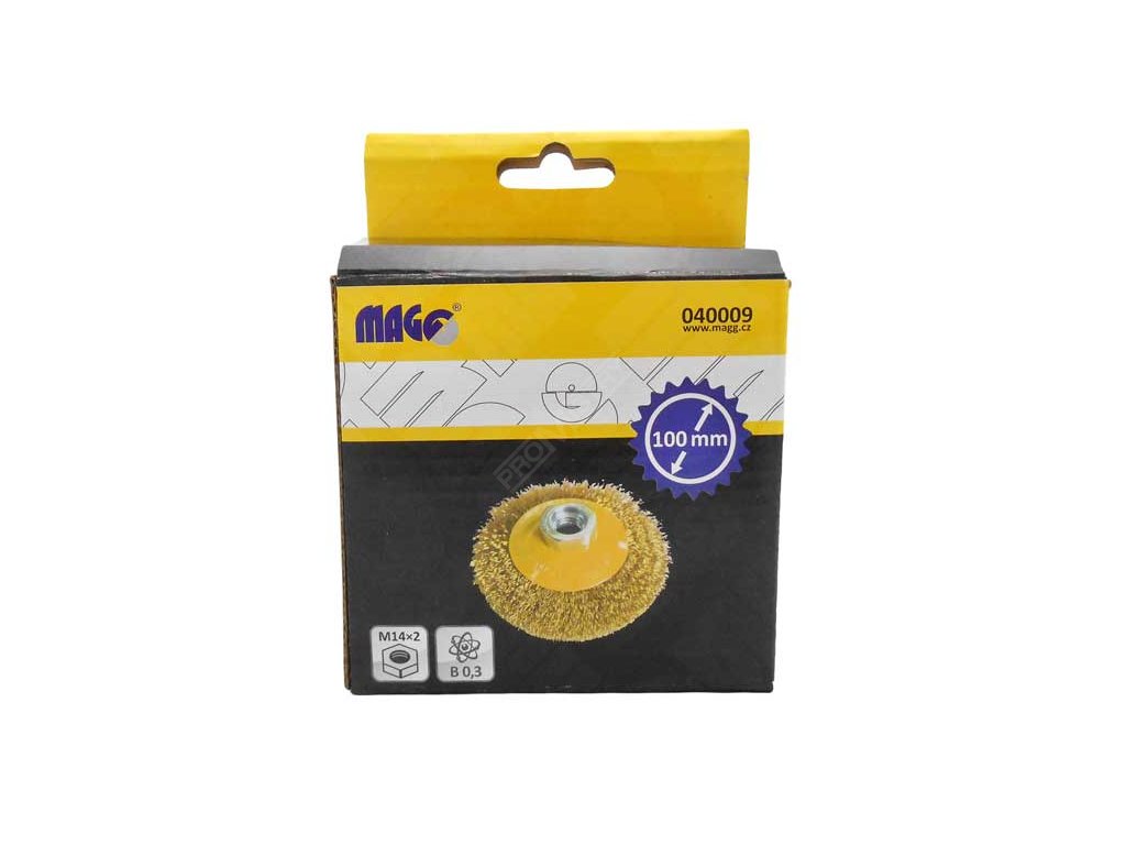 Kartáč miskový 100, vlnitý drát B 0,30, závit M14x2 MAGG 040009