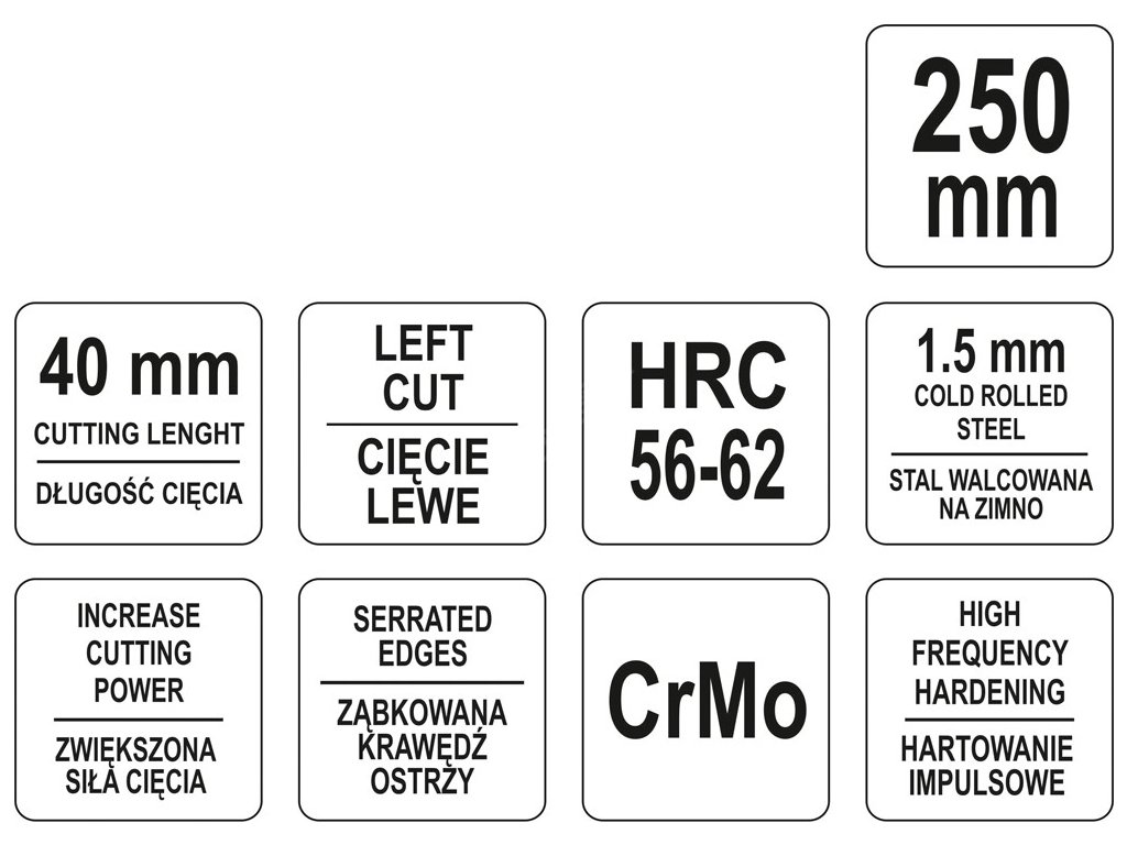 Nůžky na plech 250 mm levé CrMo Yato YT-1960