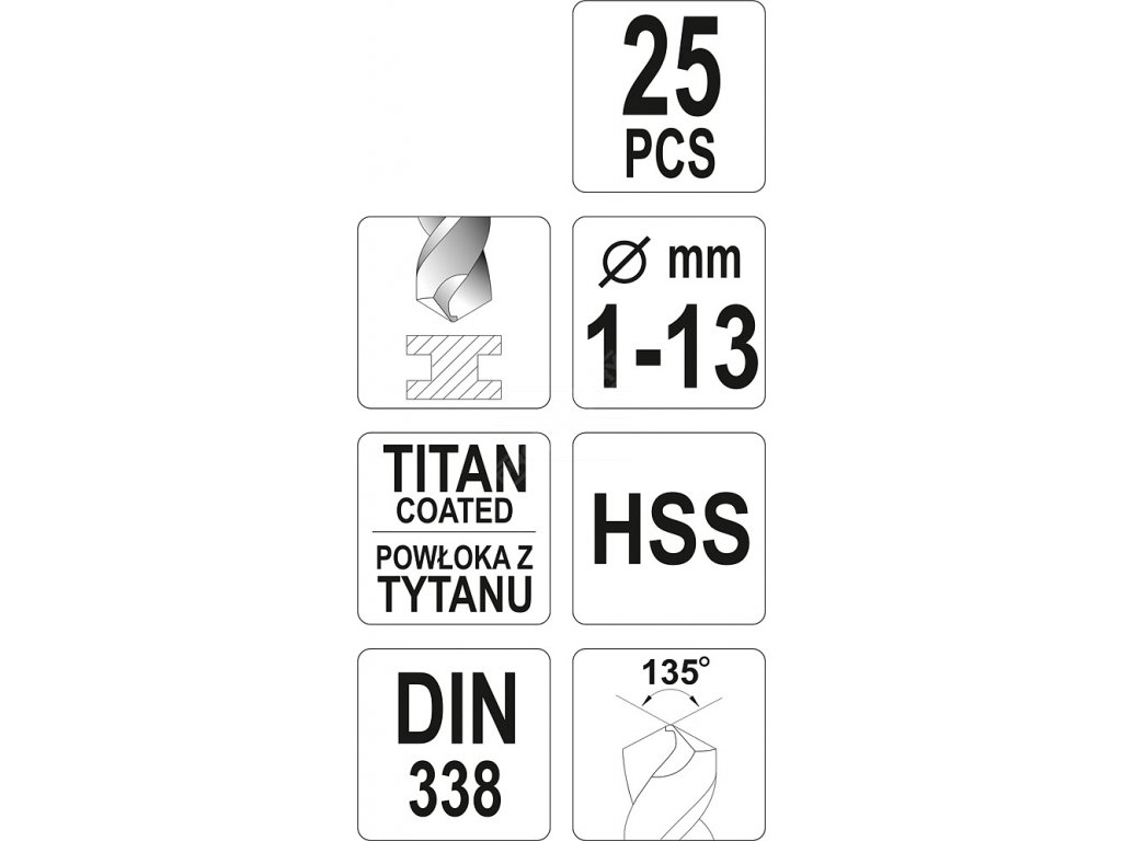 Sada vrtáků do železa HSS-TiN 25ks 1-13mm Yato YT-44676 + Dárek, servis bez starostí v hodnotě 300Kč
